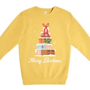 Funny Reading Lover Christmas Merry Bookmas Books Pine Tree Premium Crewneck Sweatshirt