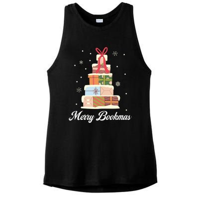 Funny Reading Lover Christmas Merry Bookmas Books Pine Tree Ladies PosiCharge Tri-Blend Wicking Tank