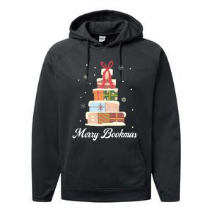 Funny Reading Lover Christmas Merry Bookmas Books Pine Tree Performance Fleece Hoodie