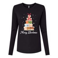 Funny Reading Lover Christmas Merry Bookmas Books Pine Tree Womens Cotton Relaxed Long Sleeve T-Shirt