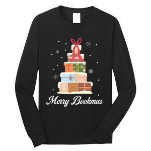 Funny Reading Lover Christmas Merry Bookmas Books Pine Tree Long Sleeve Shirt