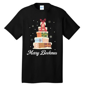 Funny Reading Lover Christmas Merry Bookmas Books Pine Tree Tall T-Shirt