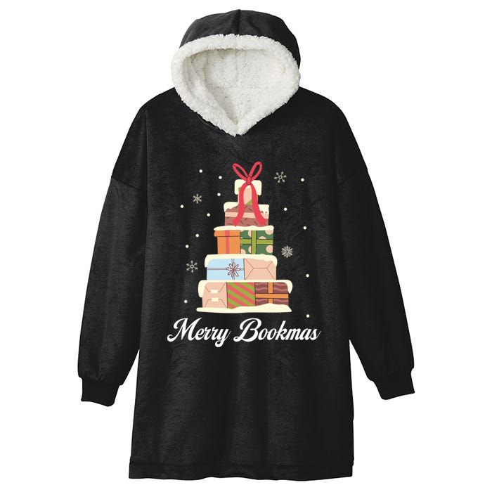 Funny Reading Lover Christmas Merry Bookmas Books Pine Tree Hooded Wearable Blanket