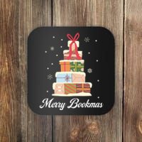 Funny Reading Lover Christmas Merry Bookmas Books Pine Tree Coaster