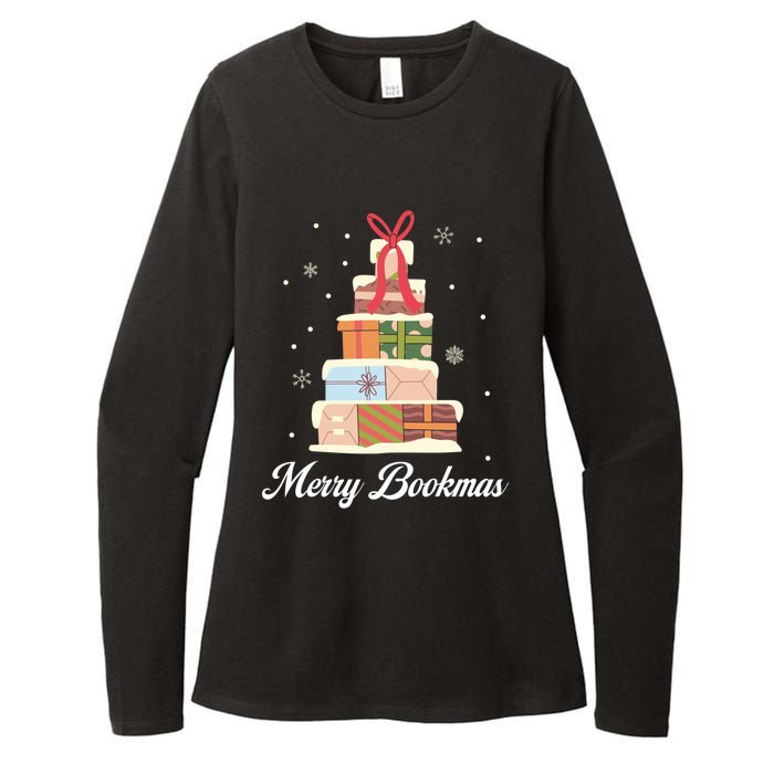 Funny Reading Lover Christmas Merry Bookmas Books Pine Tree Womens CVC Long Sleeve Shirt