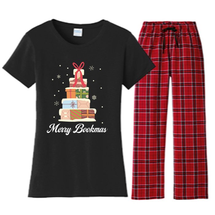 Funny Reading Lover Christmas Merry Bookmas Books Pine Tree Women's Flannel Pajama Set