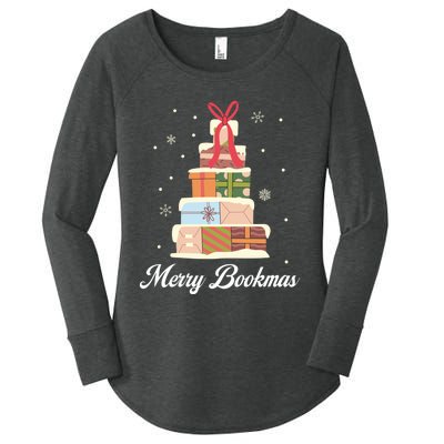 Funny Reading Lover Christmas Merry Bookmas Books Pine Tree Women's Perfect Tri Tunic Long Sleeve Shirt