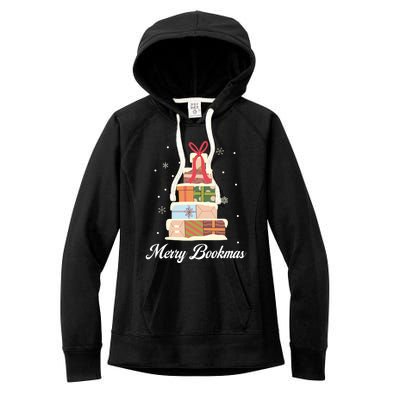 Funny Reading Lover Christmas Merry Bookmas Books Pine Tree Women's Fleece Hoodie