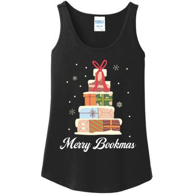 Funny Reading Lover Christmas Merry Bookmas Books Pine Tree Ladies Essential Tank