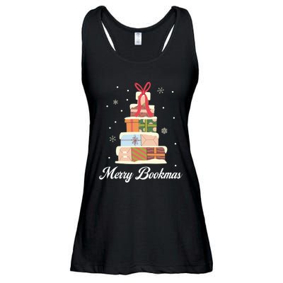 Funny Reading Lover Christmas Merry Bookmas Books Pine Tree Ladies Essential Flowy Tank