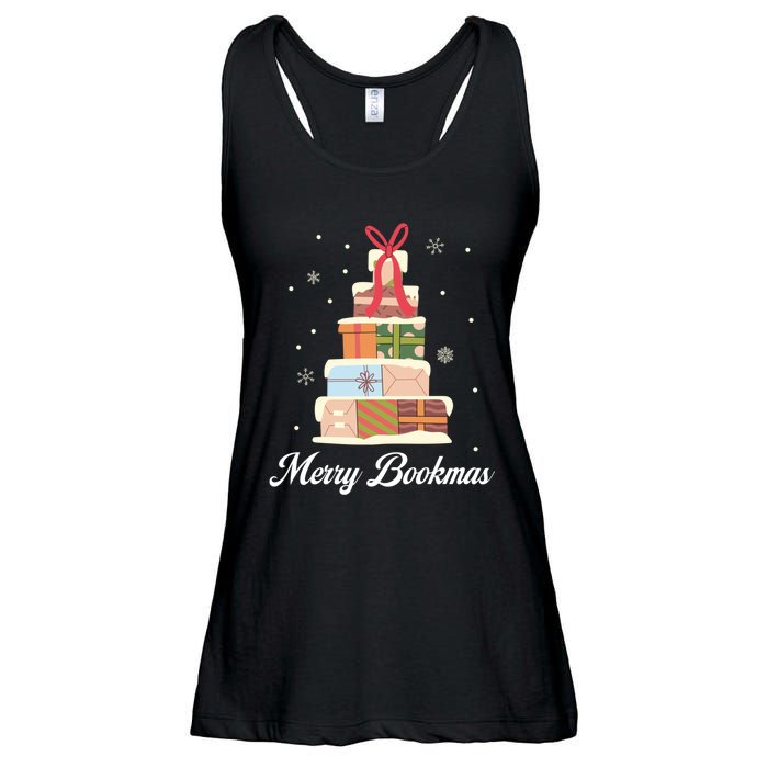 Funny Reading Lover Christmas Merry Bookmas Books Pine Tree Ladies Essential Flowy Tank