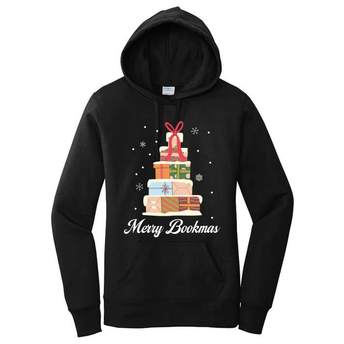 Funny Reading Lover Christmas Merry Bookmas Books Pine Tree Women's Pullover Hoodie