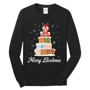 Funny Reading Lover Christmas Merry Bookmas Books Pine Tree Tall Long Sleeve T-Shirt