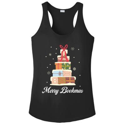 Funny Reading Lover Christmas Merry Bookmas Books Pine Tree Ladies PosiCharge Competitor Racerback Tank