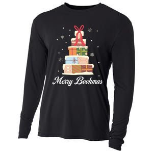 Funny Reading Lover Christmas Merry Bookmas Books Pine Tree Cooling Performance Long Sleeve Crew