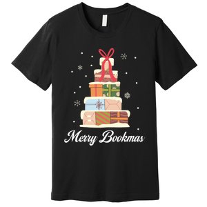 Funny Reading Lover Christmas Merry Bookmas Books Pine Tree Premium T-Shirt