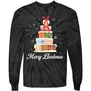 Funny Reading Lover Christmas Merry Bookmas Books Pine Tree Tie-Dye Long Sleeve Shirt