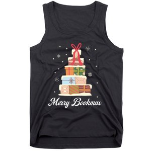 Funny Reading Lover Christmas Merry Bookmas Books Pine Tree Tank Top