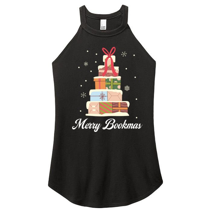 Funny Reading Lover Christmas Merry Bookmas Books Pine Tree Women's Perfect Tri Rocker Tank