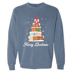 Funny Reading Lover Christmas Merry Bookmas Books Pine Tree Garment-Dyed Sweatshirt