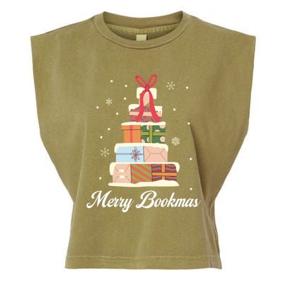 Funny Reading Lover Christmas Merry Bookmas Books Pine Tree Garment-Dyed Women's Muscle Tee