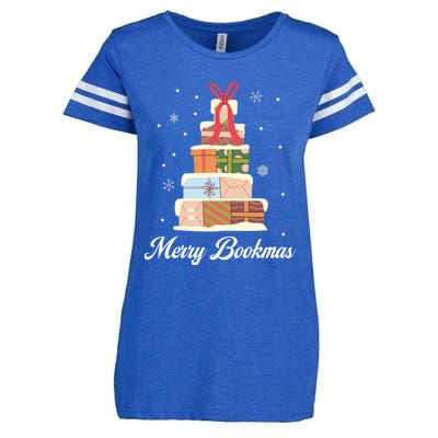 Funny Reading Lover Christmas Merry Bookmas Books Pine Tree Enza Ladies Jersey Football T-Shirt