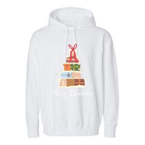 Funny Reading Lover Christmas Merry Bookmas Books Pine Tree Garment-Dyed Fleece Hoodie