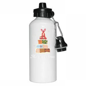 Funny Reading Lover Christmas Merry Bookmas Books Pine Tree Aluminum Water Bottle