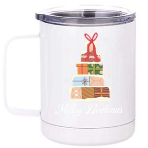 Funny Reading Lover Christmas Merry Bookmas Books Pine Tree 12 oz Stainless Steel Tumbler Cup