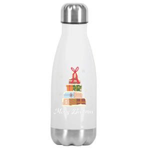 Funny Reading Lover Christmas Merry Bookmas Books Pine Tree Stainless Steel Insulated Water Bottle