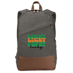 Funny Retro Lucky Shamrock Groovy St Patricks Day Cotton Canvas Backpack