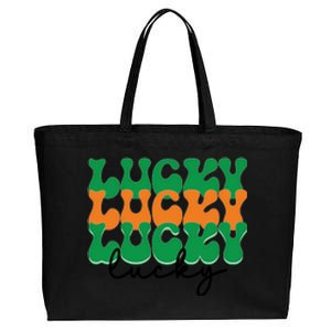 Funny Retro Lucky Shamrock Groovy St Patricks Day Cotton Canvas Jumbo Tote