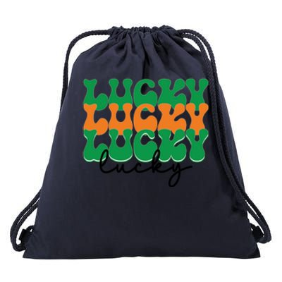 Funny Retro Lucky Shamrock Groovy St Patricks Day Drawstring Bag