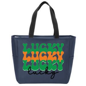 Funny Retro Lucky Shamrock Groovy St Patricks Day Zip Tote Bag