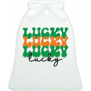 Funny Retro Lucky Shamrock Groovy St Patricks Day Ceramic Bell Ornament