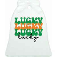 Funny Retro Lucky Shamrock Groovy St Patricks Day Ceramic Bell Ornament