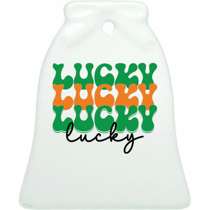 Funny Retro Lucky Shamrock Groovy St Patricks Day Ceramic Bell Ornament