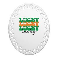 Funny Retro Lucky Shamrock Groovy St Patricks Day Ceramic Oval Ornament