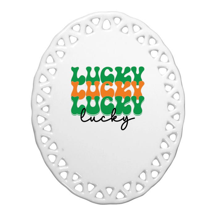 Funny Retro Lucky Shamrock Groovy St Patricks Day Ceramic Oval Ornament