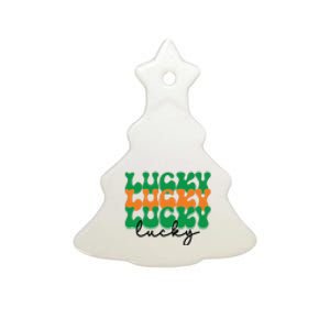 Funny Retro Lucky Shamrock Groovy St Patricks Day Ceramic Tree Ornament