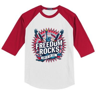 Freedom Rocks Land Of The Free 4th Of July Kids Colorblock Raglan Jersey