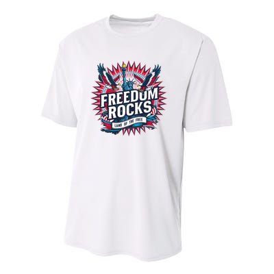 Freedom Rocks Land Of The Free 4th Of July Youth Performance Sprint T-Shirt