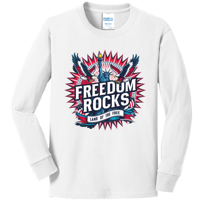 Freedom Rocks Land Of The Free 4th Of July Kids Long Sleeve Shirt