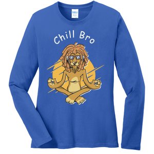 Funny Rasta Lion Chill Bro Namaste Yoga Gift Ladies Long Sleeve Shirt