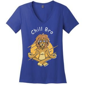 Funny Rasta Lion Chill Bro Namaste Yoga Gift Women's V-Neck T-Shirt