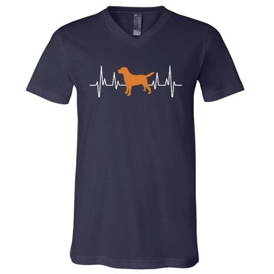 Fox Red Lab Heartbeat Valentine's Day Dog Labrador Retriever V-Neck T-Shirt