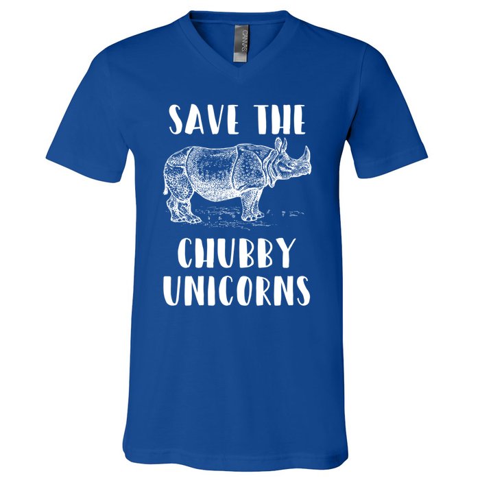 Funny Rhino Lover Gift Save The Chubby Unicorns Gift V-Neck T-Shirt