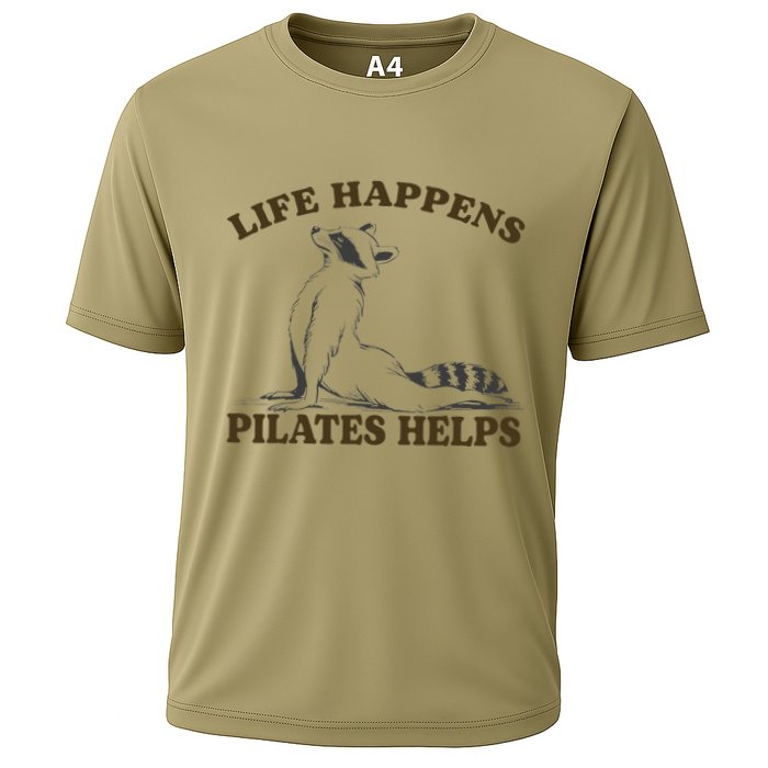 Funny Racoon Life Happens Pilates Helps Quote Motivation Cooling Performance Crew T-Shirt