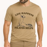 Funny Racoon Life Happens Pilates Helps Quote Motivation Cooling Performance Crew T-Shirt