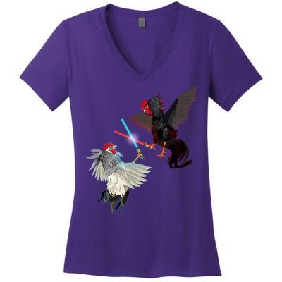 Fighting Rosters Lightsaber Cockfight Women's V-Neck T-Shirt